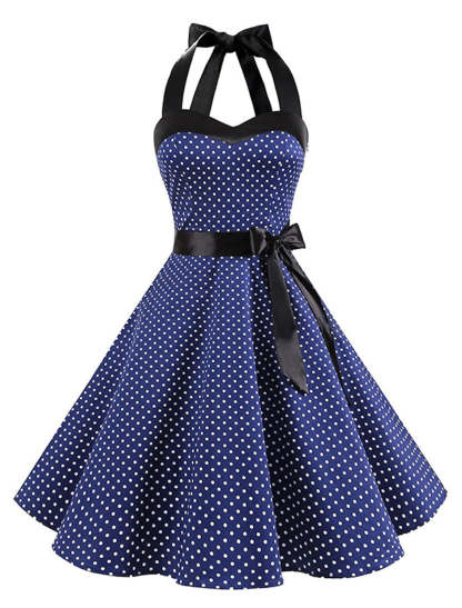 Vintage Knee-Length Halter Dress with A-Line Princess Cut