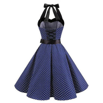 Vintage Knee-Length Halter Dress with A-Line Princess Cut