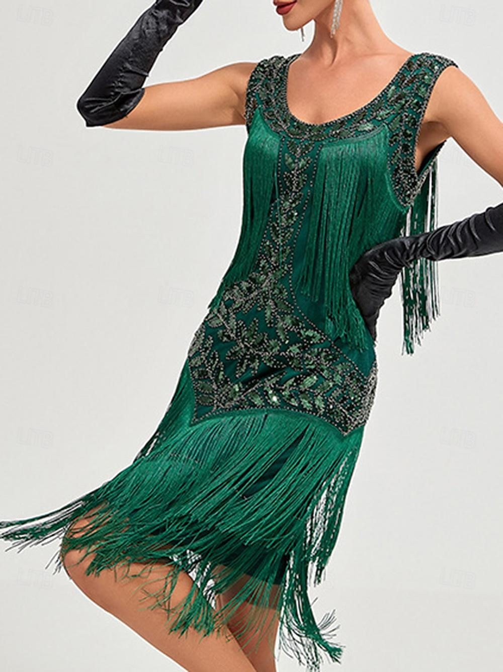 Vintage Knee-Length A-Line Princess Dress with Scoop Neckline Sequins & Tassel Fringe