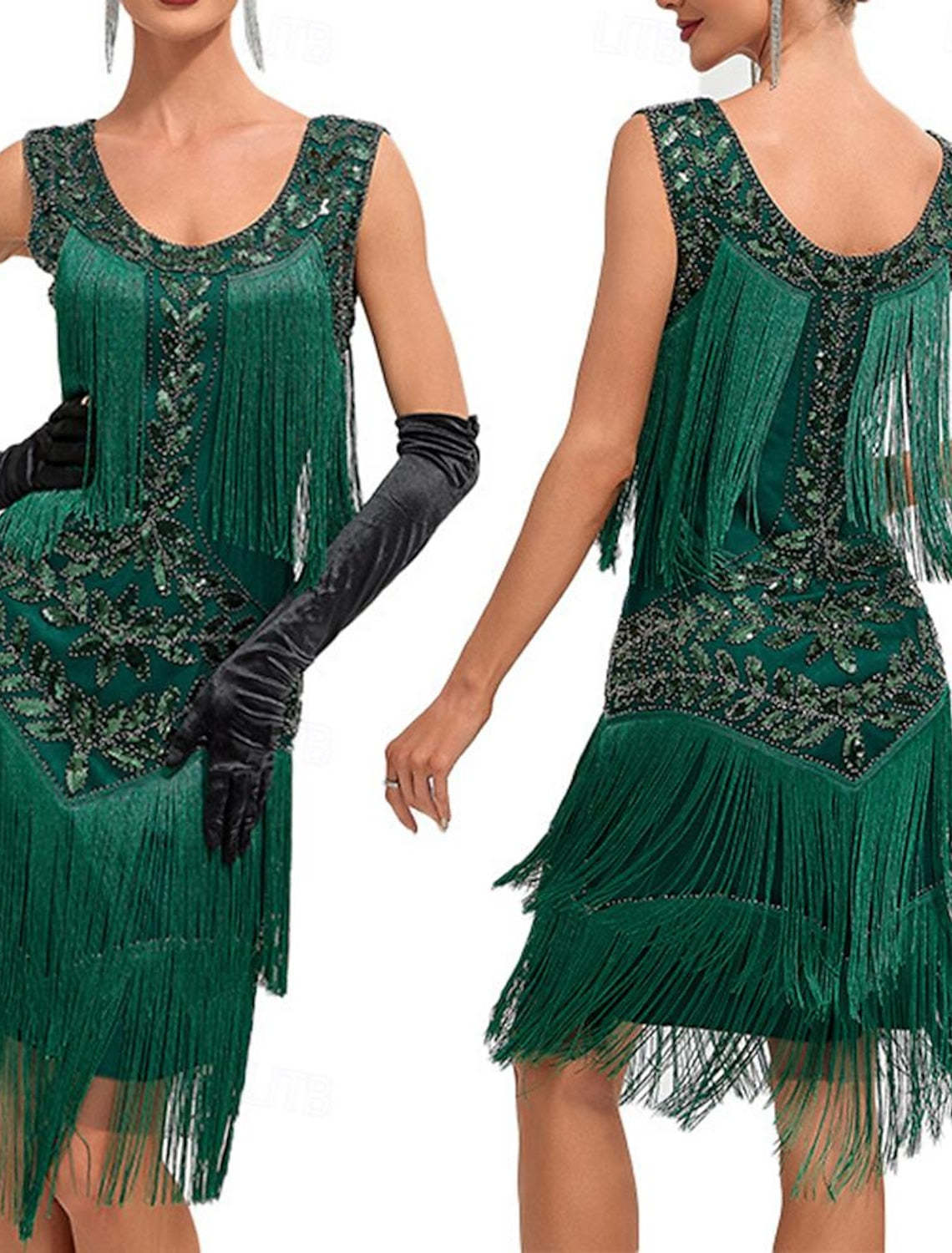 Vintage Knee-Length A-Line Princess Dress with Scoop Neckline Sequins & Tassel Fringe