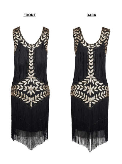 Vintage Halter A-Line Dress with Tassel Fringe Sequins and Knee-Length Cut