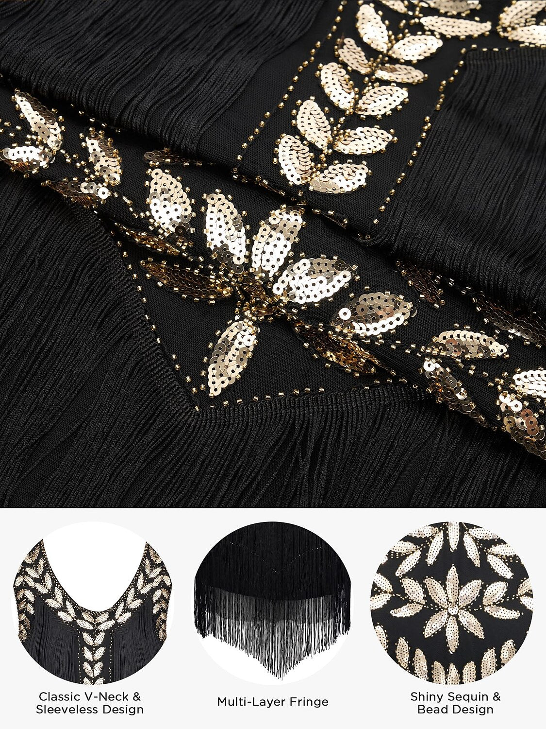 Vintage Halter A-Line Dress with Tassel Fringe Sequins and Knee-Length Cut