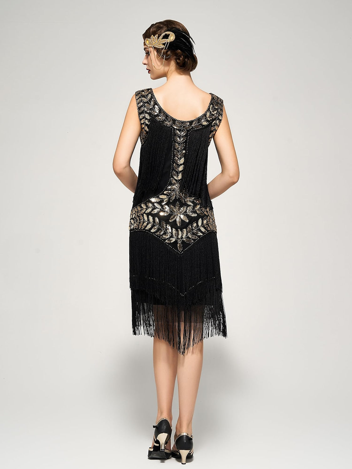Vintage Halter A-Line Dress with Tassel Fringe Sequins and Knee-Length Cut