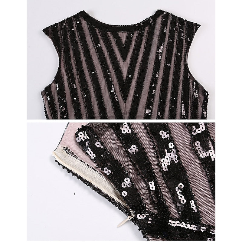 Vintage sequin A-line princess dress with jewel neck and floor-length hem