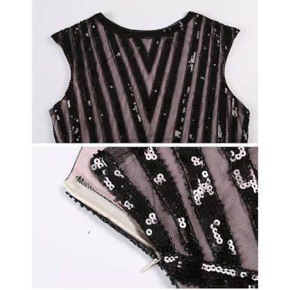 Vintage sequin A-line princess dress with jewel neck and floor-length hem