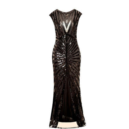 Vintage sequin A-line princess dress with jewel neck and floor-length hem