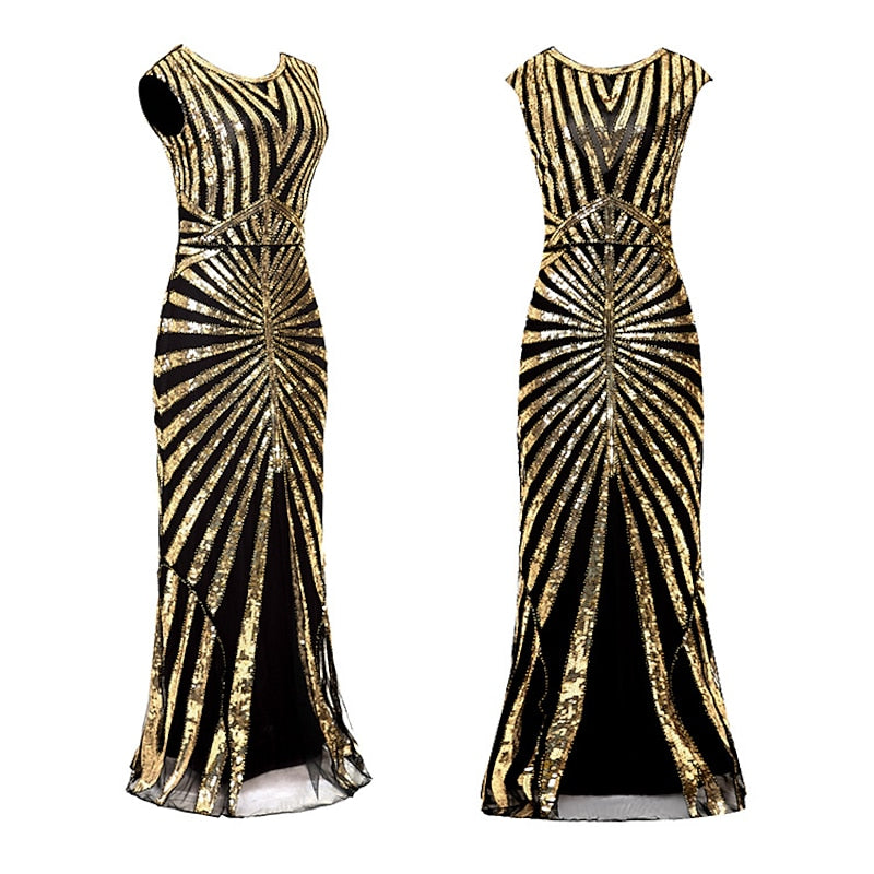 Vintage Princess A-Line Floor-Length Dress With Jewel Neck and Sequin Details