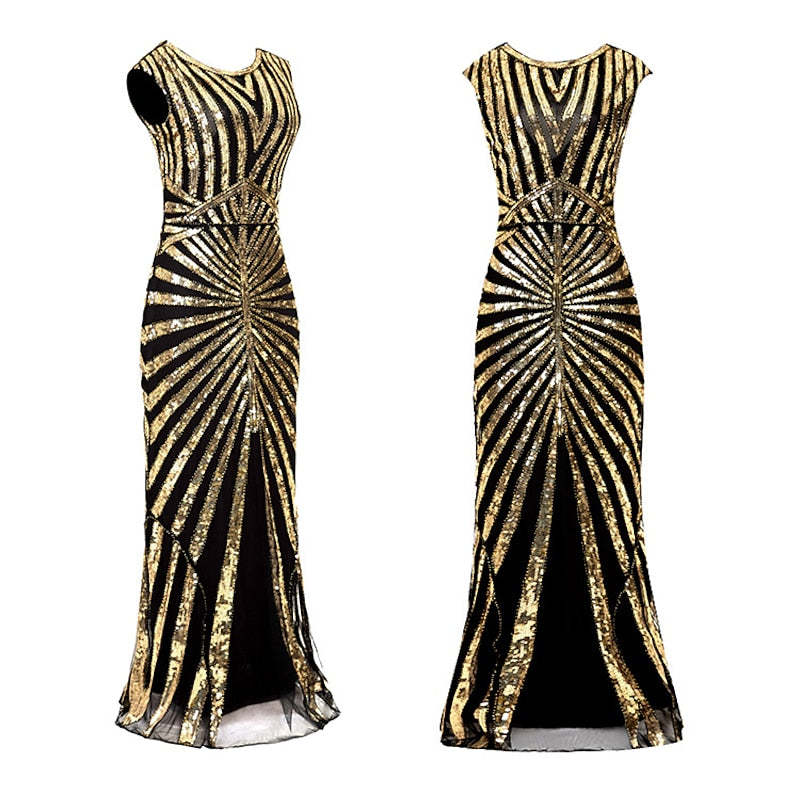 Vintage sequin A-line princess dress with jewel neck and floor-length hem