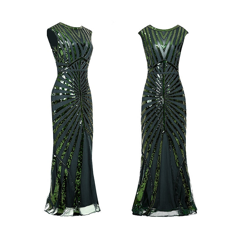 Vintage sequin A-line princess dress with jewel neck and floor-length hem