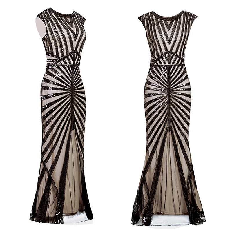 Vintage Princess A-Line Floor-Length Dress With Jewel Neck and Sequin Details