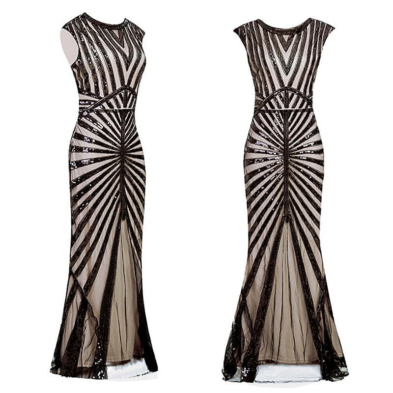 Vintage sequin A-line princess dress with jewel neck and floor-length hem