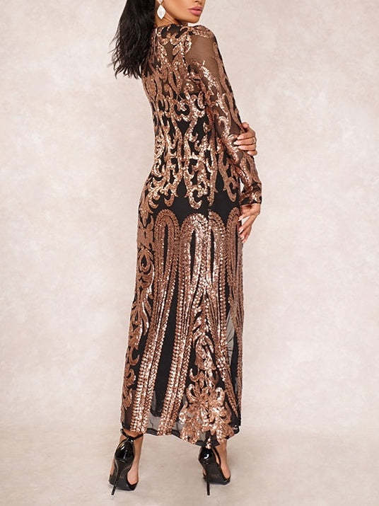 Vintage Tea-Length Sheath Dress with Sequins and Jewel Neckline