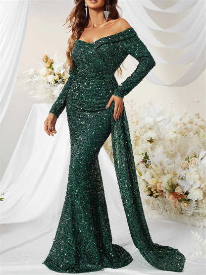 Sparkly Sequin Evening Dresses with Mermaid/Trumpet Sweep Train