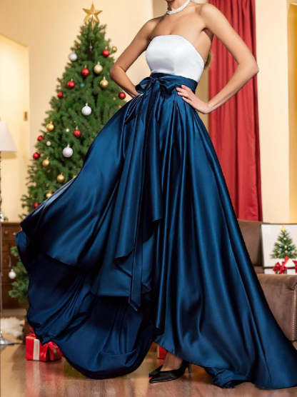 Strapless Asymmetrical A-Line/Princess Evening Dresses with Bow(s)