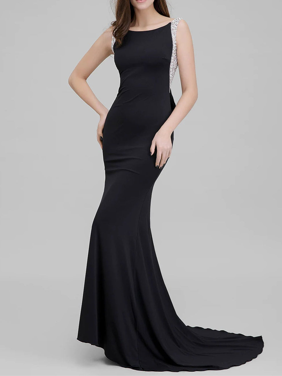 Evening Dresses with Scoop Neck Court Train and Beaded Bow(s) in Mermaid/Trumpet Style