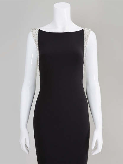 Evening Dresses with Scoop Neck Court Train and Beaded Bow(s) in Mermaid/Trumpet Style