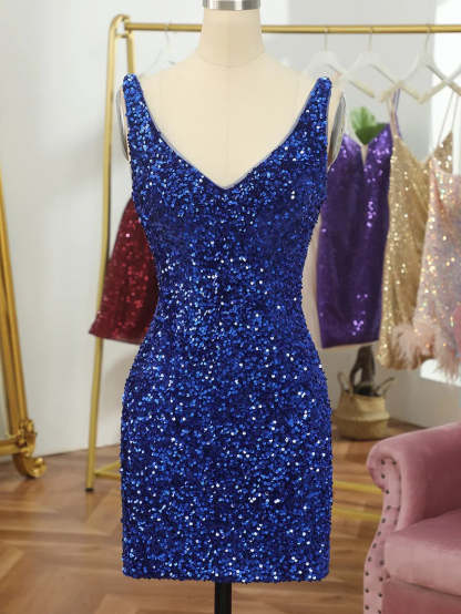 Sequined V-Neck Sleeveless Mini Dress for Party or Homecoming