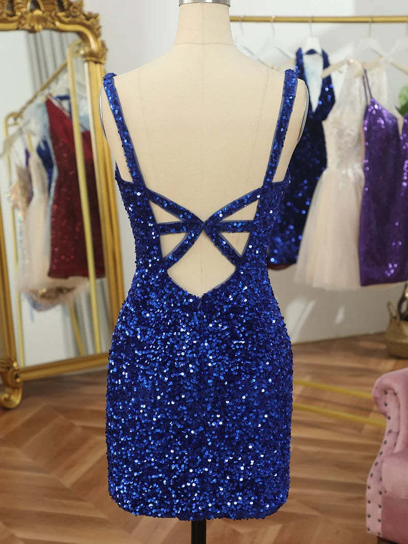 Sequined V-Neck Sleeveless Mini Dress for Party or Homecoming