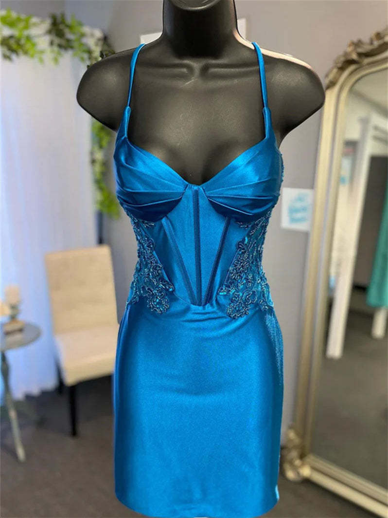 Sweetheart Sleeveless Mini Sheath Dress with Appliques & Beads for Party or Homecoming