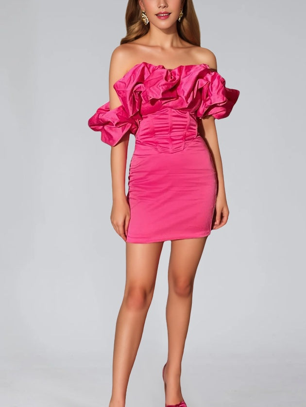 Off-the-Shoulder Ruffled Mini Dress for Cocktail Parties and Homecoming
