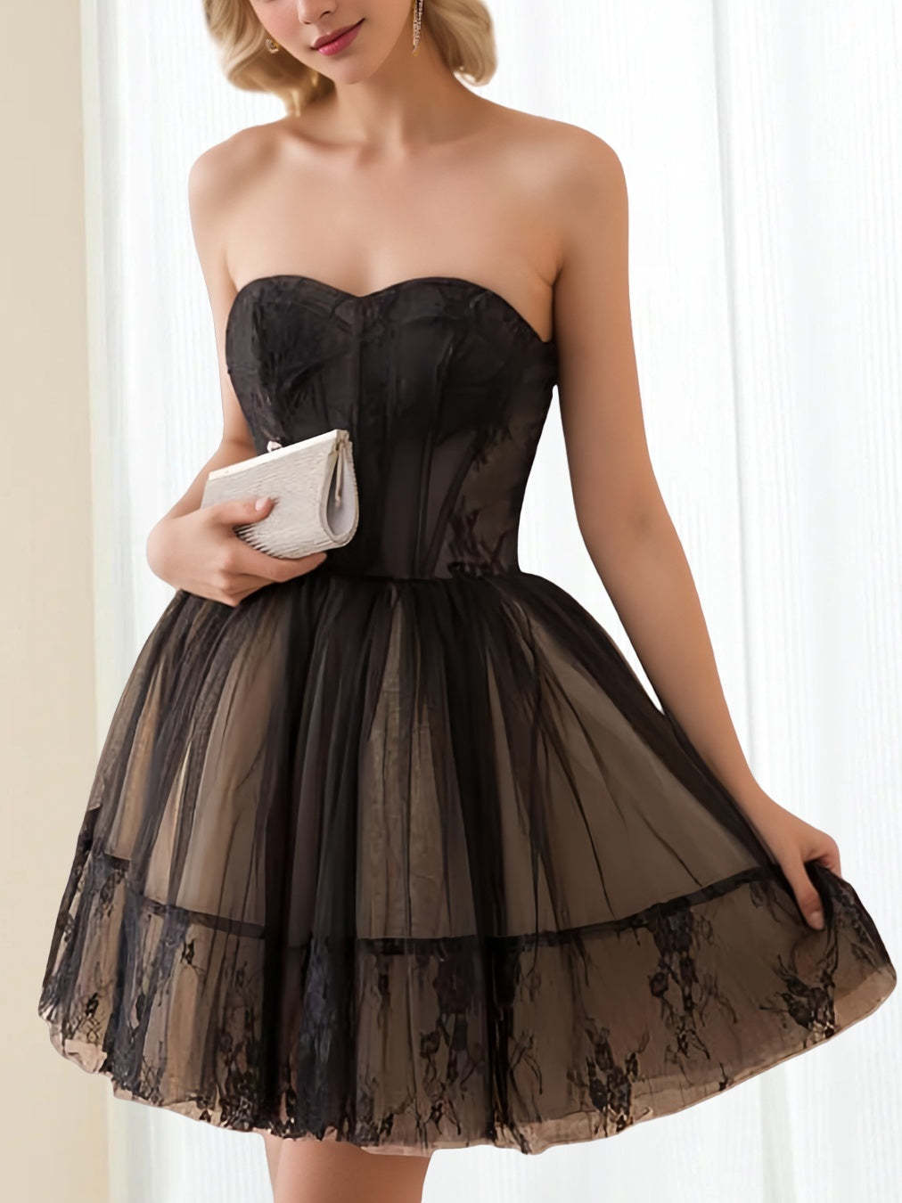 Strapless Sleeveless Mini A-Line Cocktail Dress with Corset for Party or Homecoming