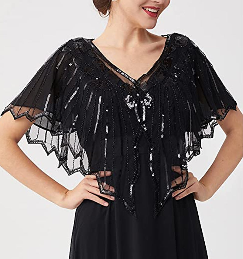 Evening Cape Shawl with Sequin Beads from the 1920s