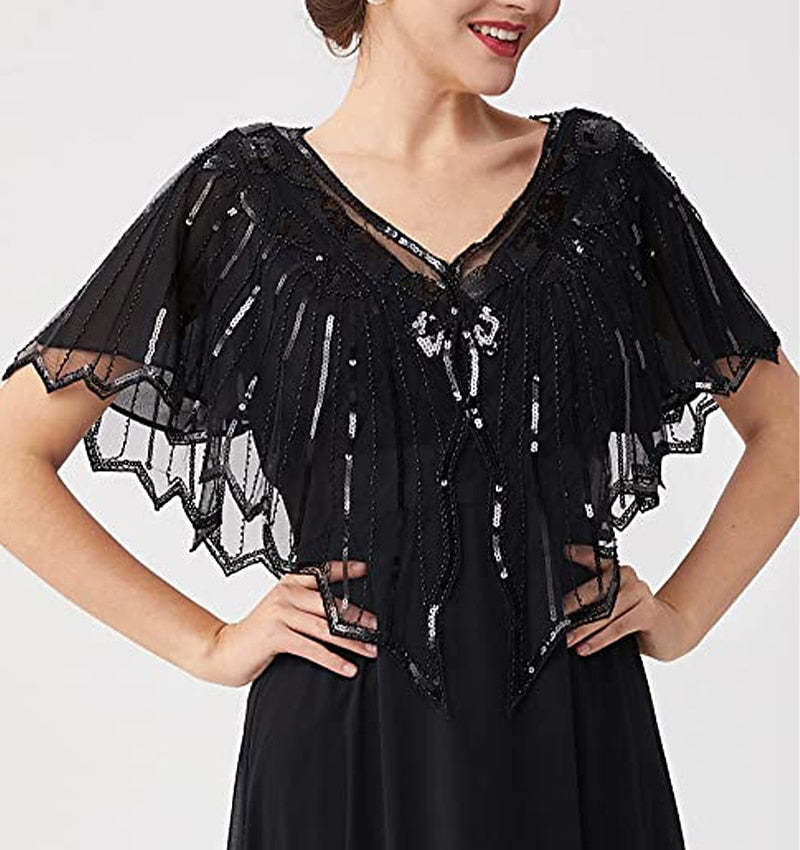 Evening Cape Shawl with Sequin Beads from the 1920s