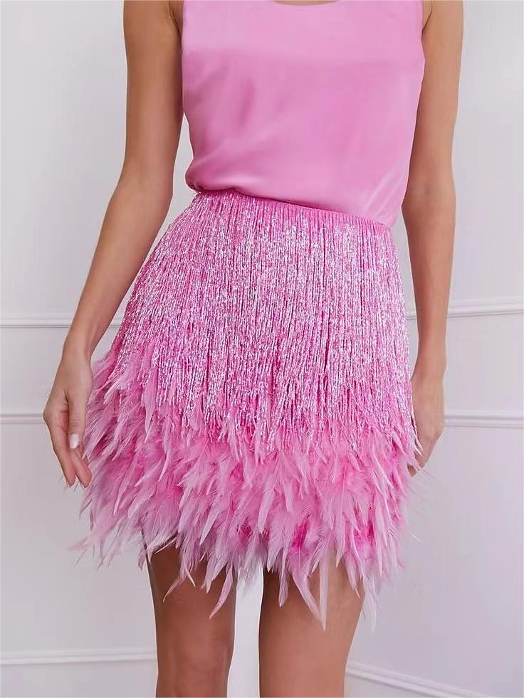 Vintage Sleeveless Mini Dress with Feather and Jewel Neckline