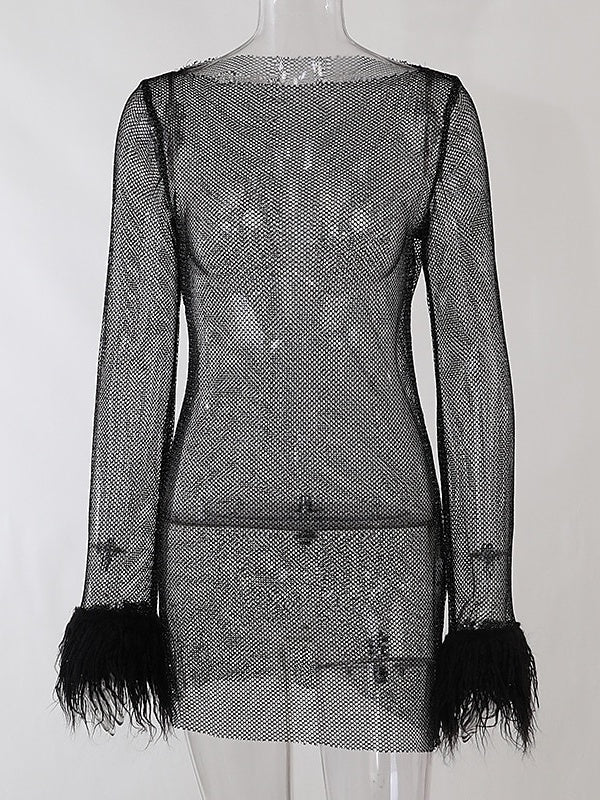 Vintage Mini Dress with Jewel Neckline and Long Sleeves in A-Line/Princess Cut