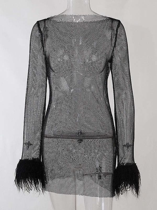 Vintage Mini Dress with Jewel Neckline and Long Sleeves in A-Line/Princess Cut