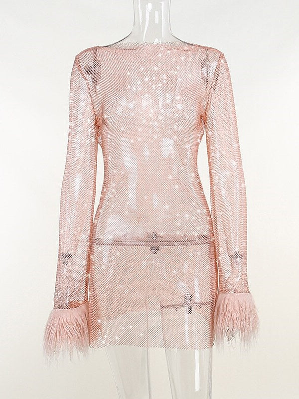 Vintage Mini Dress with Jewel Neckline and Long Sleeves in A-Line/Princess Cut