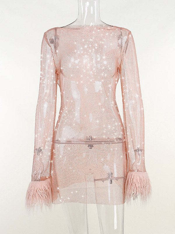 Vintage Mini Dress with Jewel Neckline and Long Sleeves in A-Line/Princess Cut