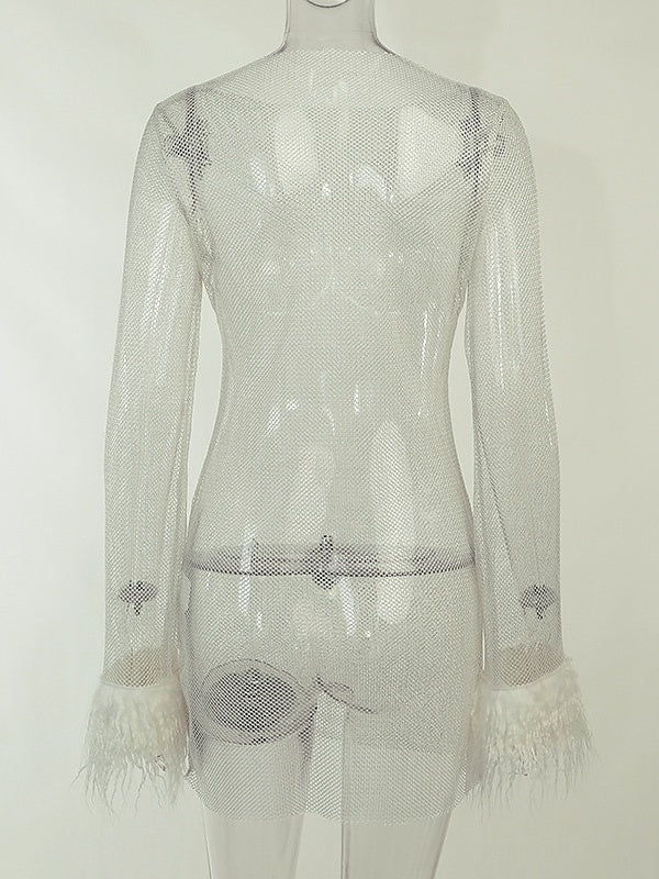 Vintage Mini Dress with Jewel Neckline and Long Sleeves in A-Line/Princess Cut