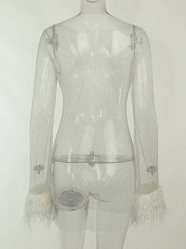 Vintage Mini Dress with Jewel Neckline and Long Sleeves in A-Line/Princess Cut