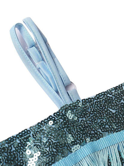 Vintage Strapless Sleeveless A-Line Knee-Length Dress with Sequins and Tassel Fringe