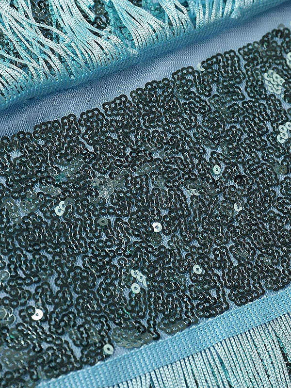 Vintage Strapless Sleeveless A-Line Knee-Length Dress with Sequins and Tassel Fringe