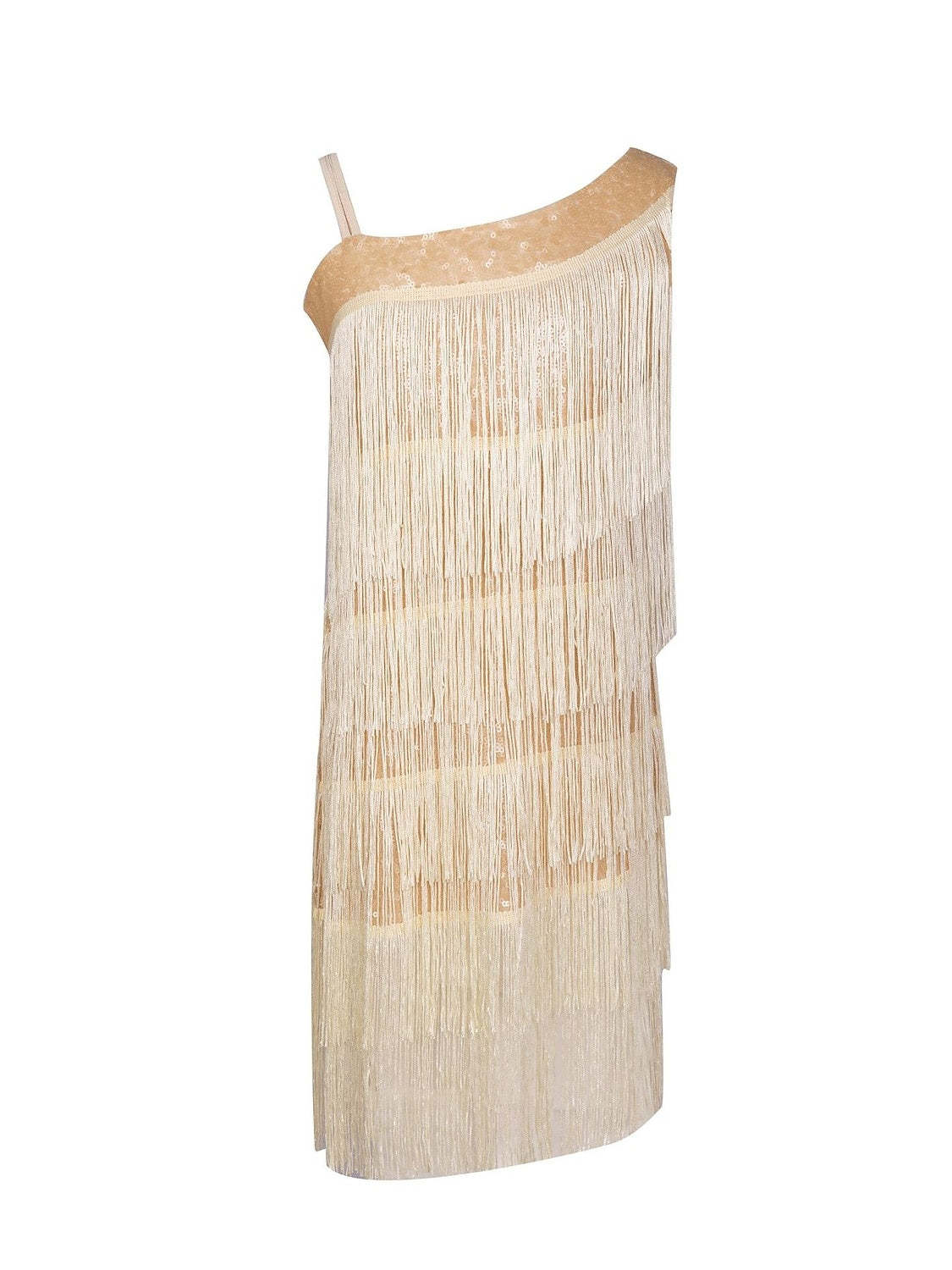 Vintage Strapless Sleeveless A-Line Knee-Length Dress with Sequins and Tassel Fringe