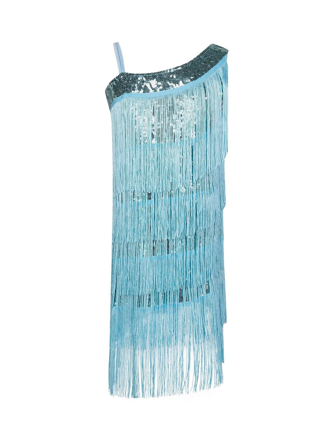 Vintage Strapless Sleeveless A-Line Knee-Length Dress with Sequins and Tassel Fringe