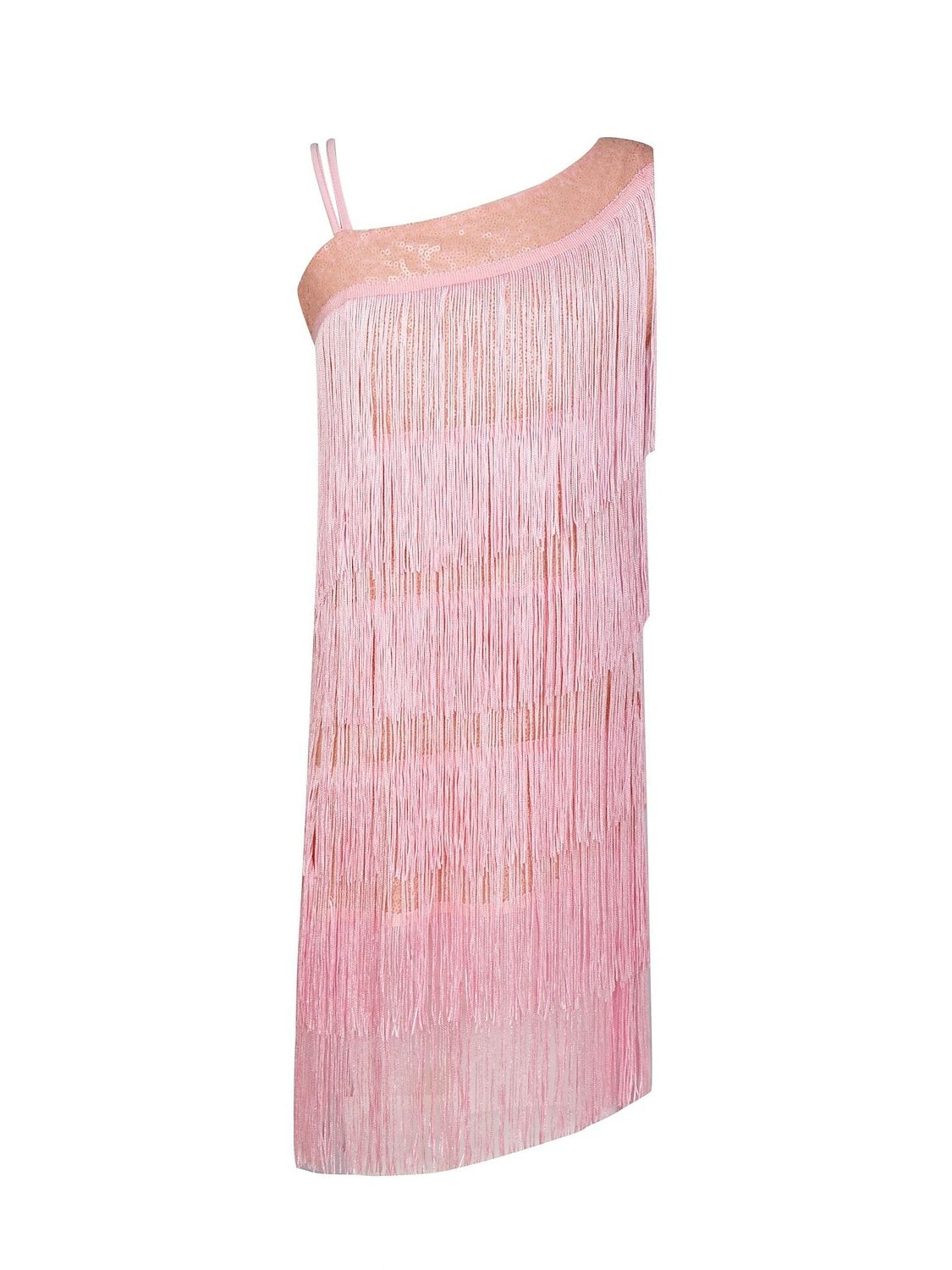 Vintage Strapless Sleeveless A-Line Knee-Length Dress with Sequins and Tassel Fringe