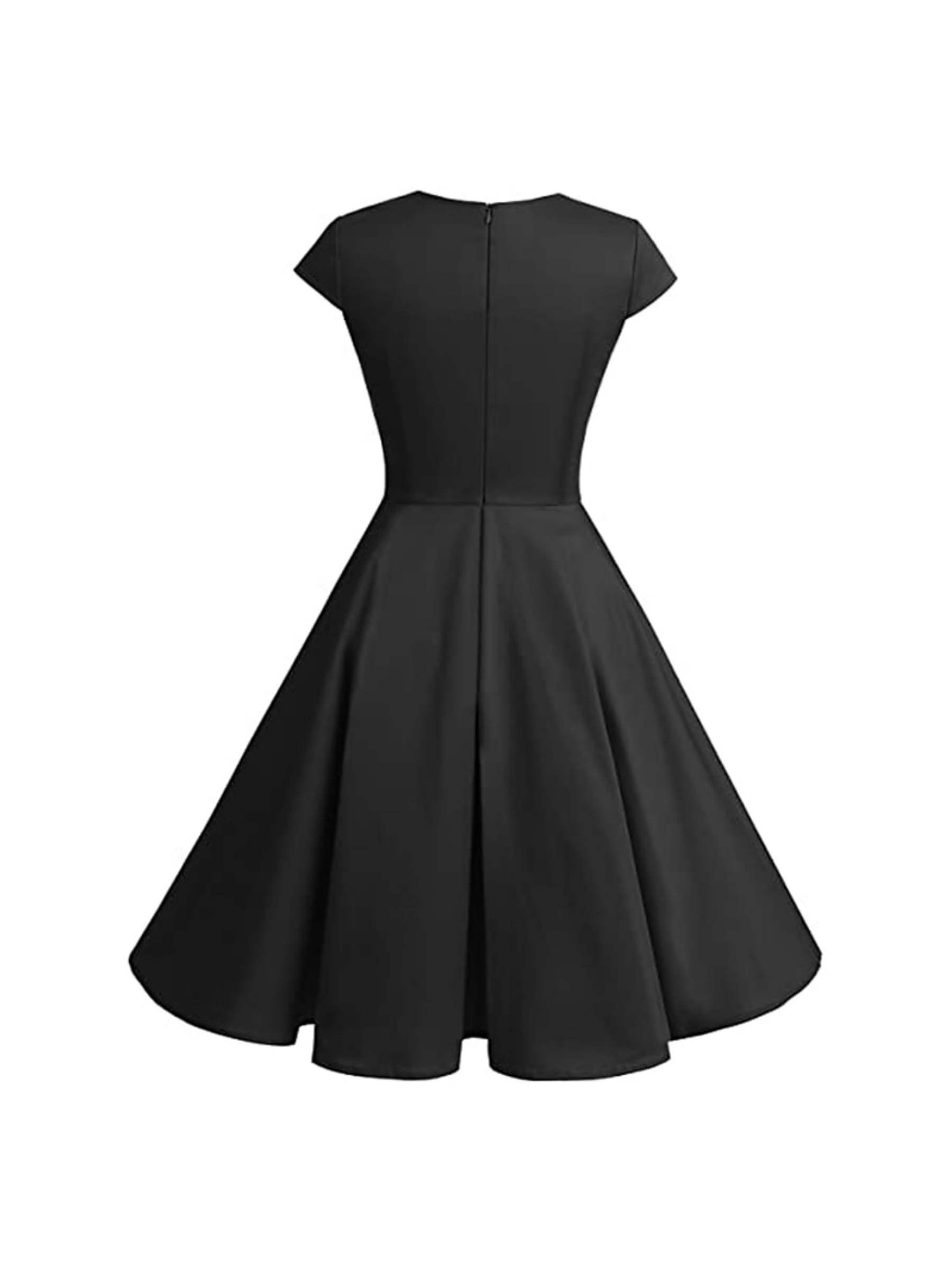 Vintage V-Neck A-Line Princess Dress with Short Sleeves and Knee-Length