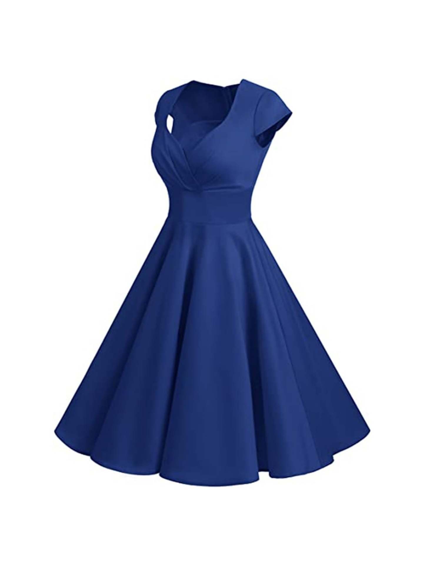 Vintage V-Neck A-Line Princess Dress with Short Sleeves and Knee-Length