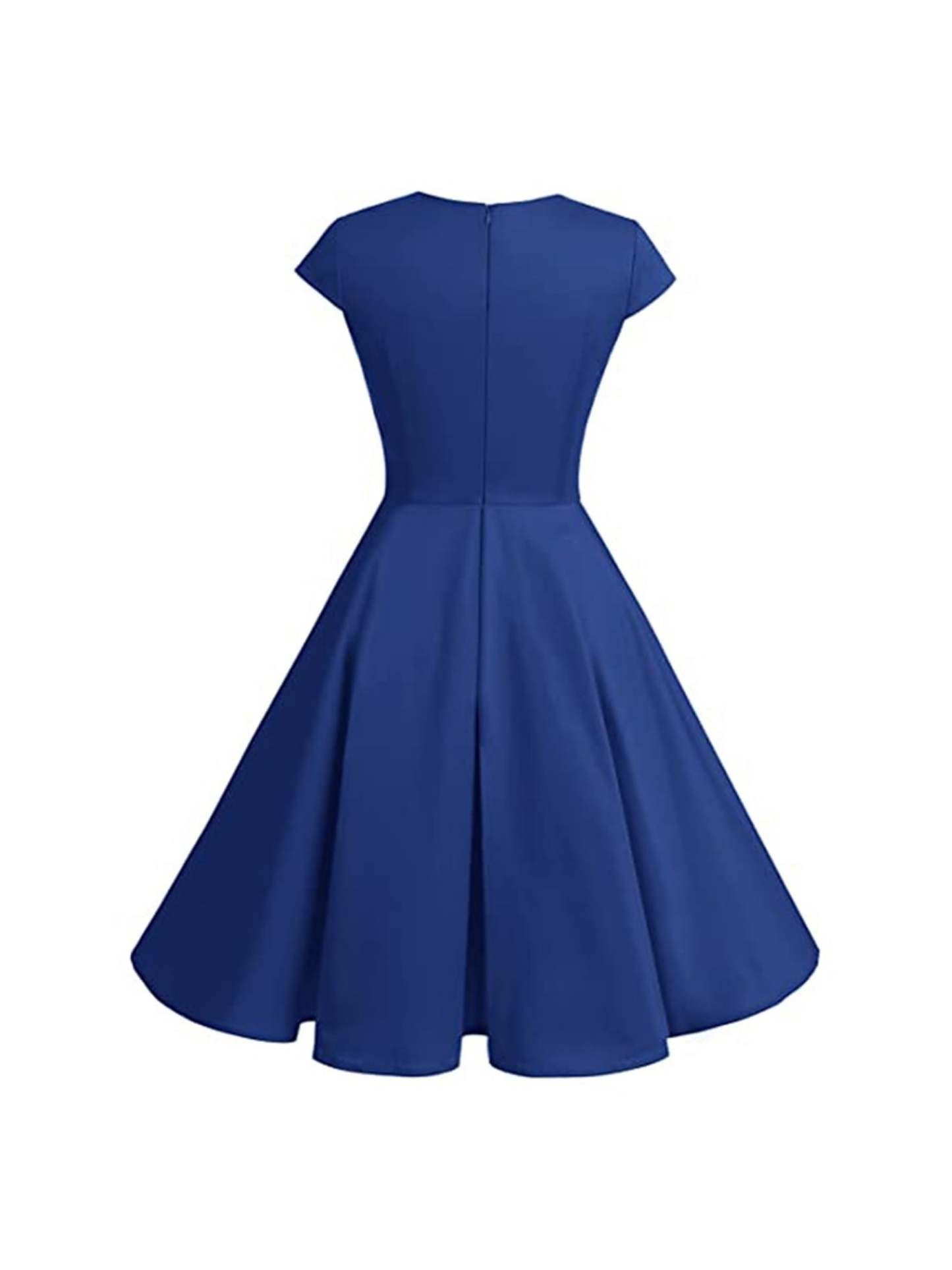 Vintage V-Neck A-Line Princess Dress with Short Sleeves and Knee-Length