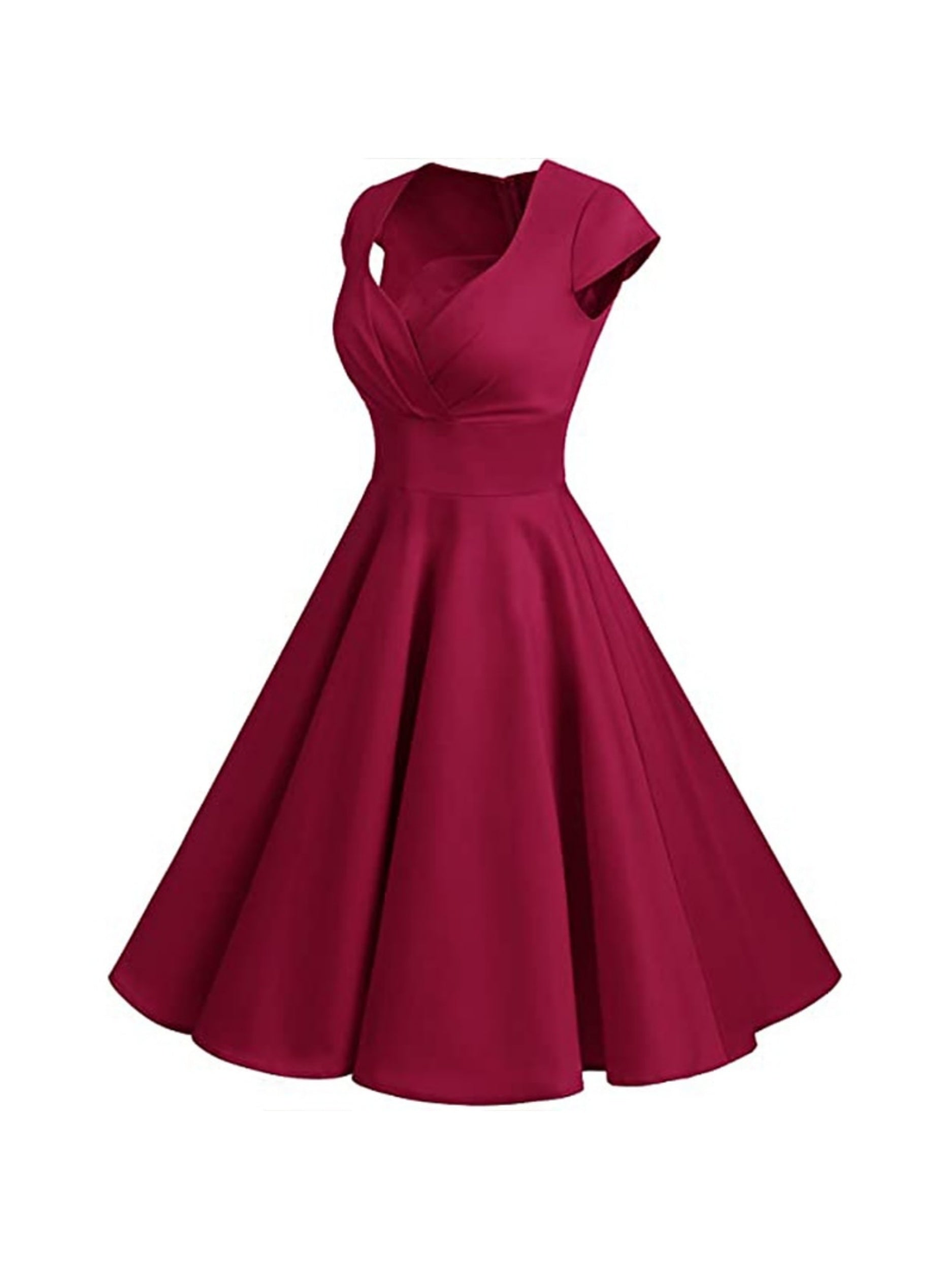 Vintage V-Neck A-Line Princess Dress with Short Sleeves and Knee-Length