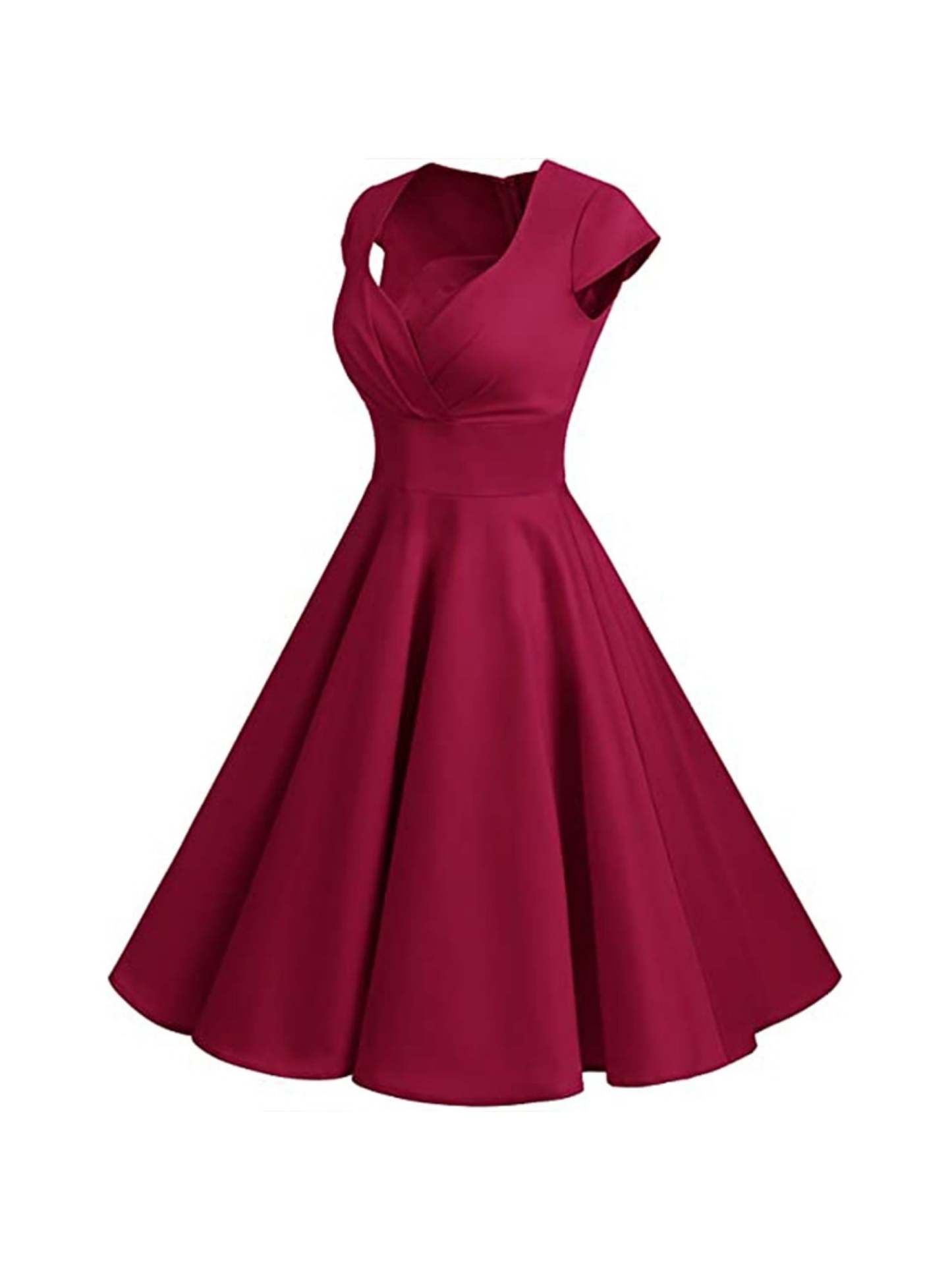 Vintage V-Neck A-Line Princess Dress with Short Sleeves and Knee-Length
