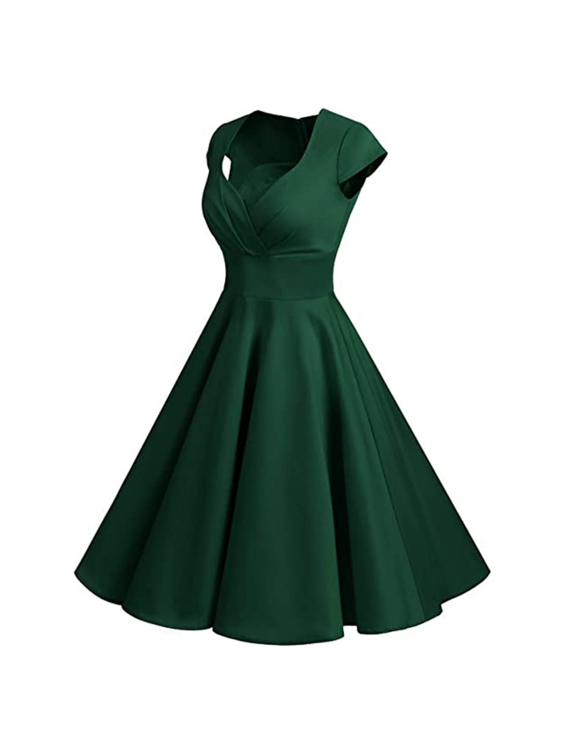 Vintage V-Neck A-Line Princess Dress with Short Sleeves and Knee-Length
