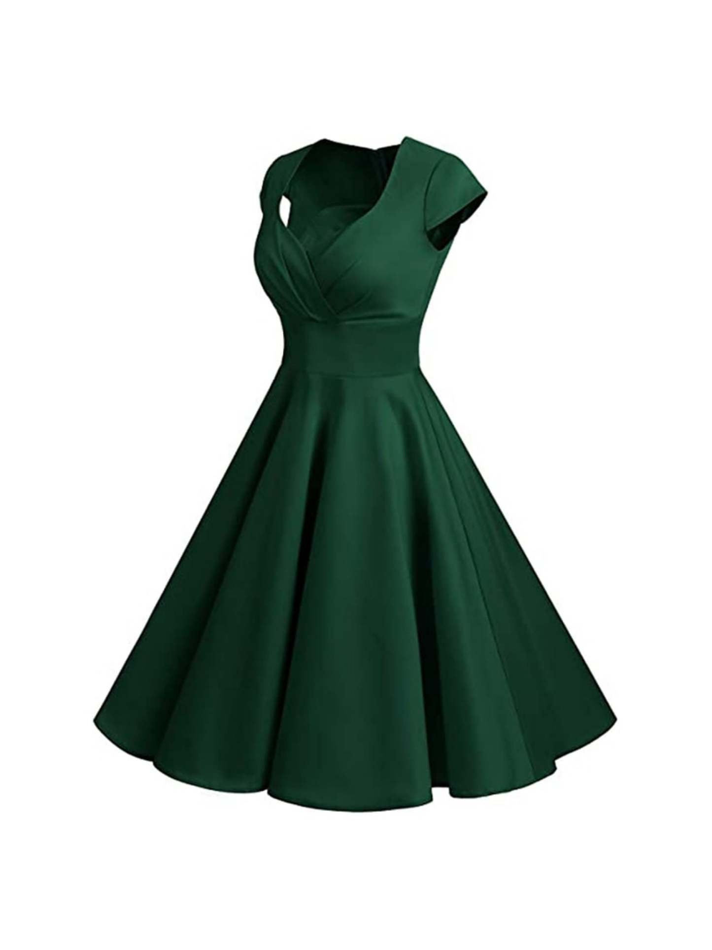 Vintage V-Neck A-Line Princess Dress with Short Sleeves and Knee-Length