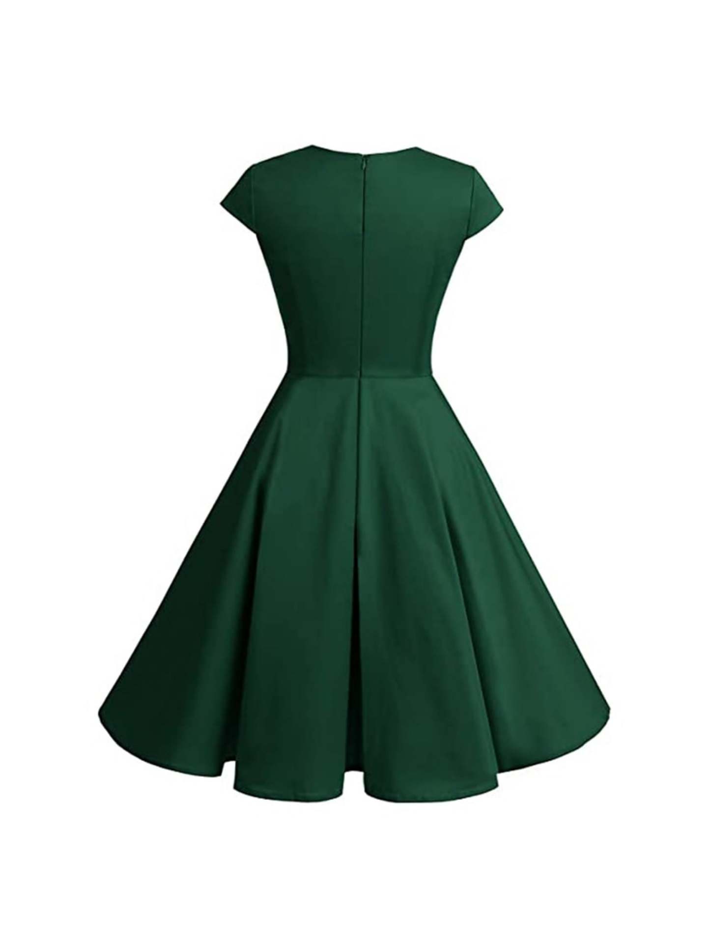 Vintage V-Neck A-Line Princess Dress with Short Sleeves and Knee-Length