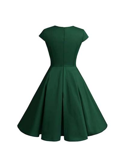 Vintage V-Neck A-Line Princess Dress with Short Sleeves and Knee-Length