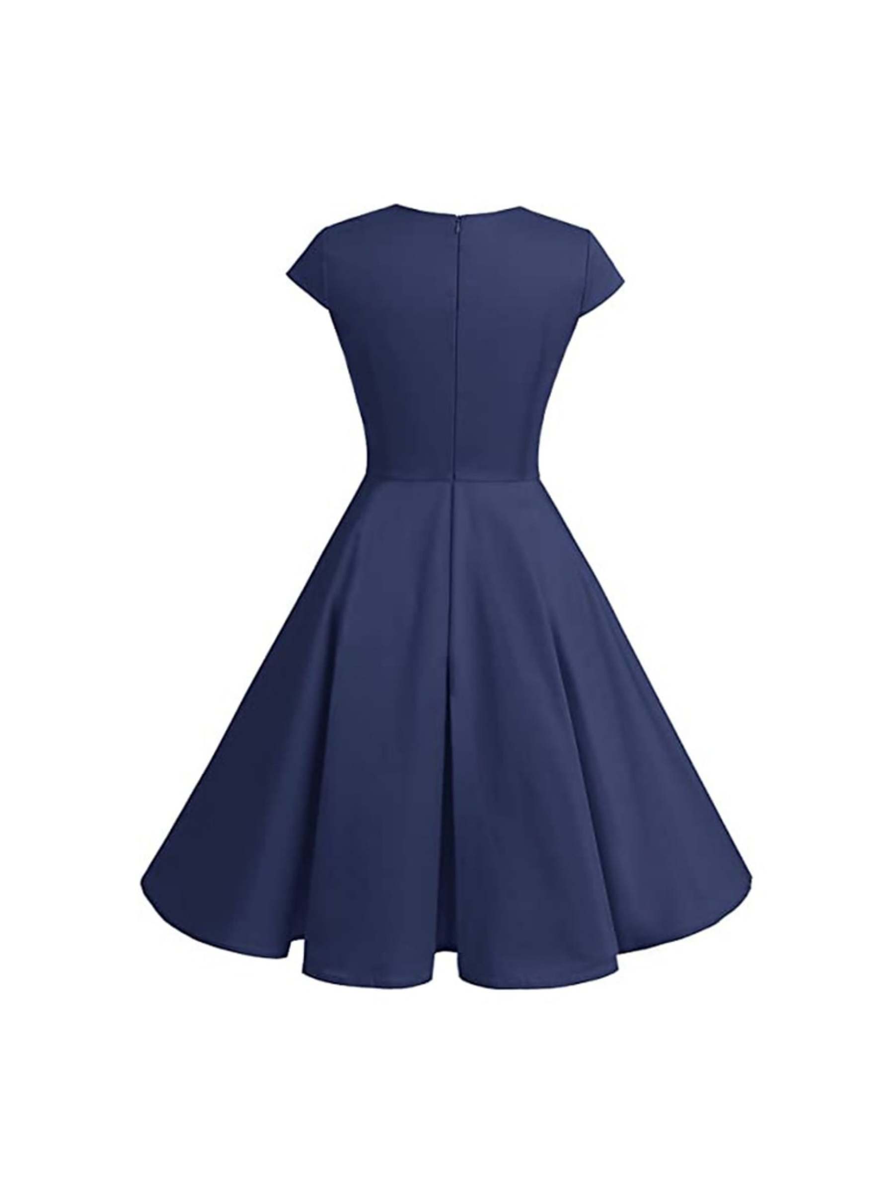 Vintage V-Neck A-Line Princess Dress with Short Sleeves and Knee-Length