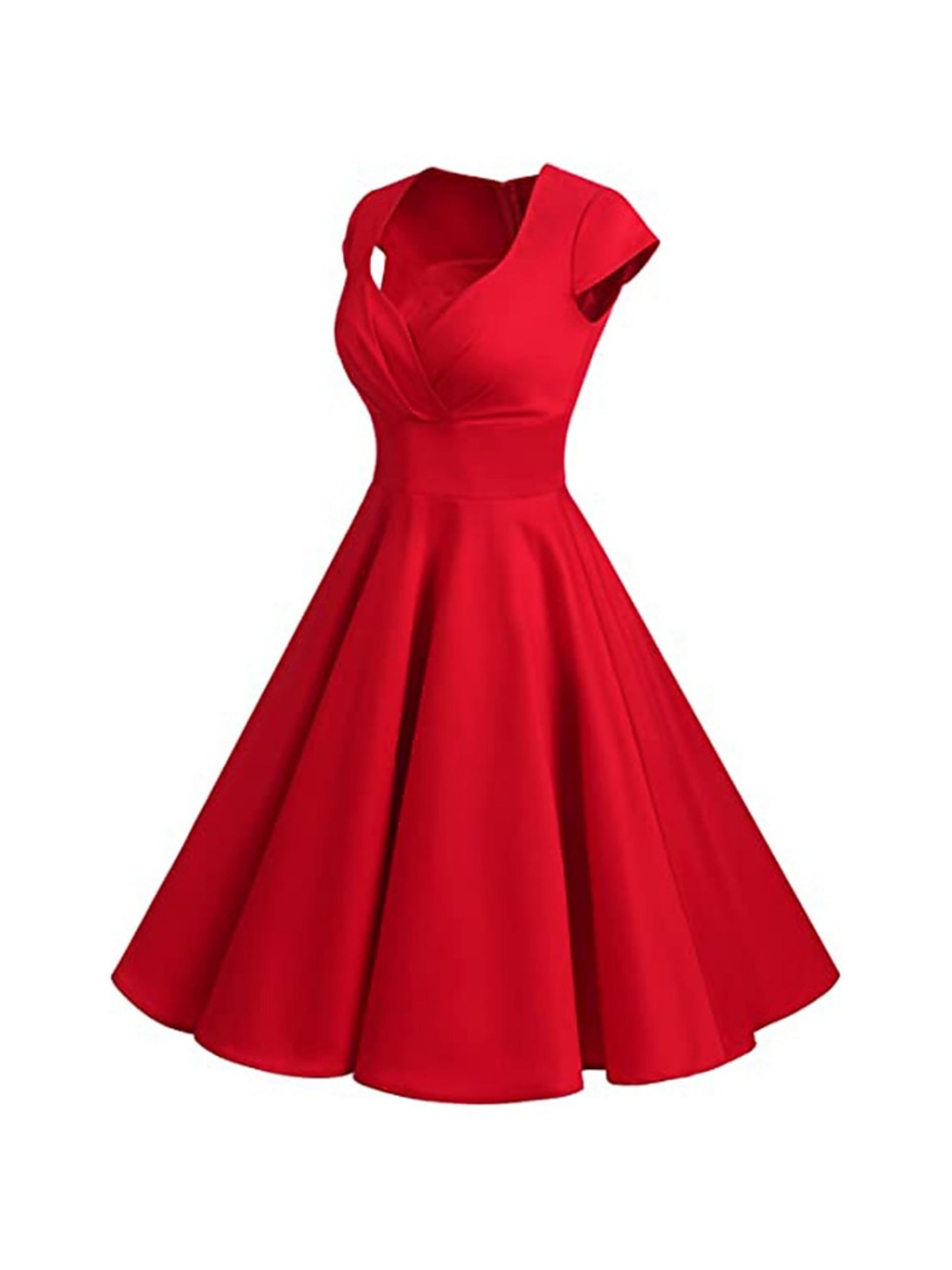 Vintage V-Neck A-Line Princess Dress with Short Sleeves and Knee-Length